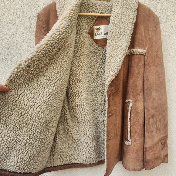 LAKELAND Men's Campus Coat Size 40 Penny Lane Leather Sherpa Lined Vintage 70s - Picture 2 of 14